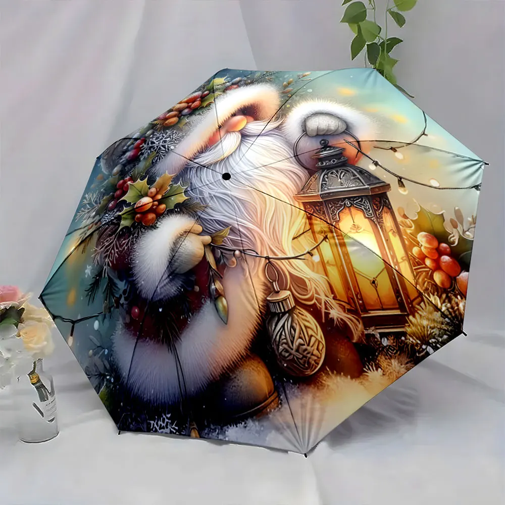 1PC Christmas-themed umbrella with Santa and bright lantern design Print 8Iron Ribs Folding Umbrella Auto-Open Fashion Sunshade