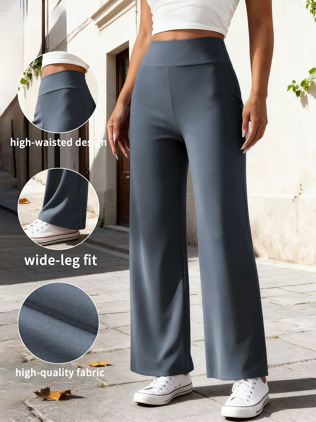 Women's High Waist Wide Leg Pants Premium Fabric Drapey Trousers High Waisted Casual Flare Pants For Work Daily Wear Slimming