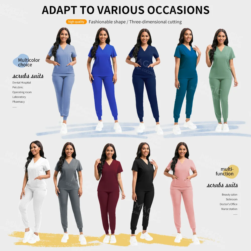 High Quality Medical Uniforms Nurse Scrub Set Women and Men's Modern V-Neck Tops and Pant Hospital Workwear Uniform Doctor Suits