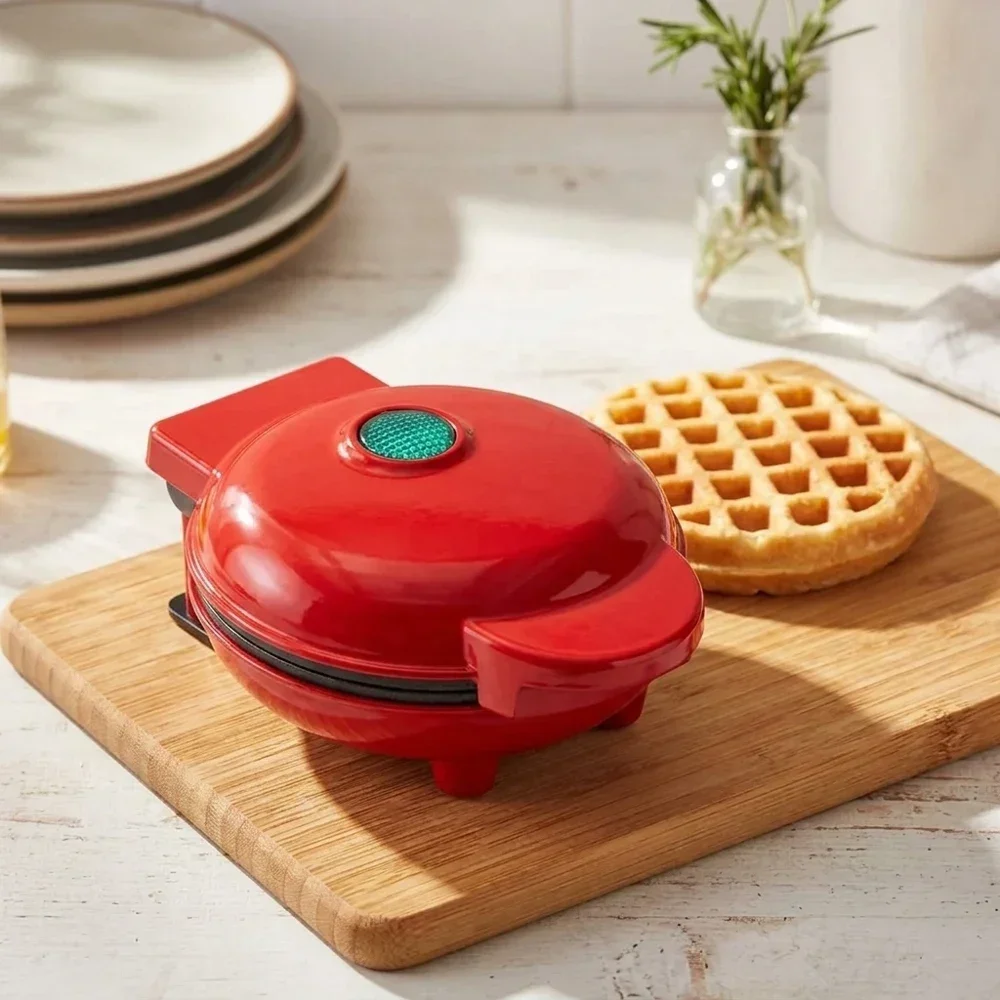 110V Mini Heart-Shaped 2-in-1 Electric Waffle Pancake Maker Non-Stick Breakfast Appliance Compact Portable Quick Heating Home Ki