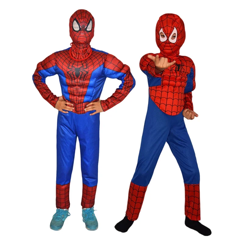 Disfraz de superhéroe Spiderman para Halloween, máscara de manga larga para niños, traje muscular, traje de hombre araña, ropa de fiesta de Carnaval