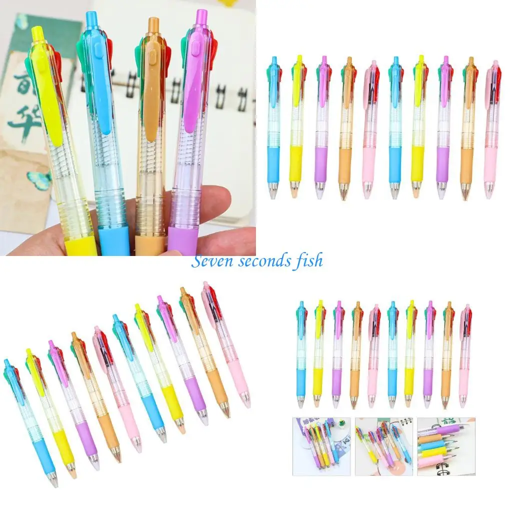 

L74B 10pcs Multicoloured Pen 1.0mm Ballpoint Pen 4 Colors Retractable Ballpoint Pen
