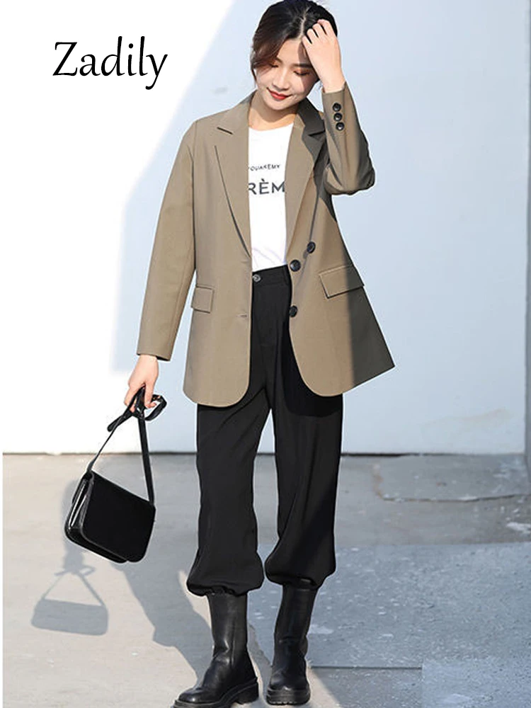 Zadily 2024 Spring Office Lady Long Sleeve Women Black Basic Blazer Korea Style Button Up Work Suit Winter Female Coat CLothing