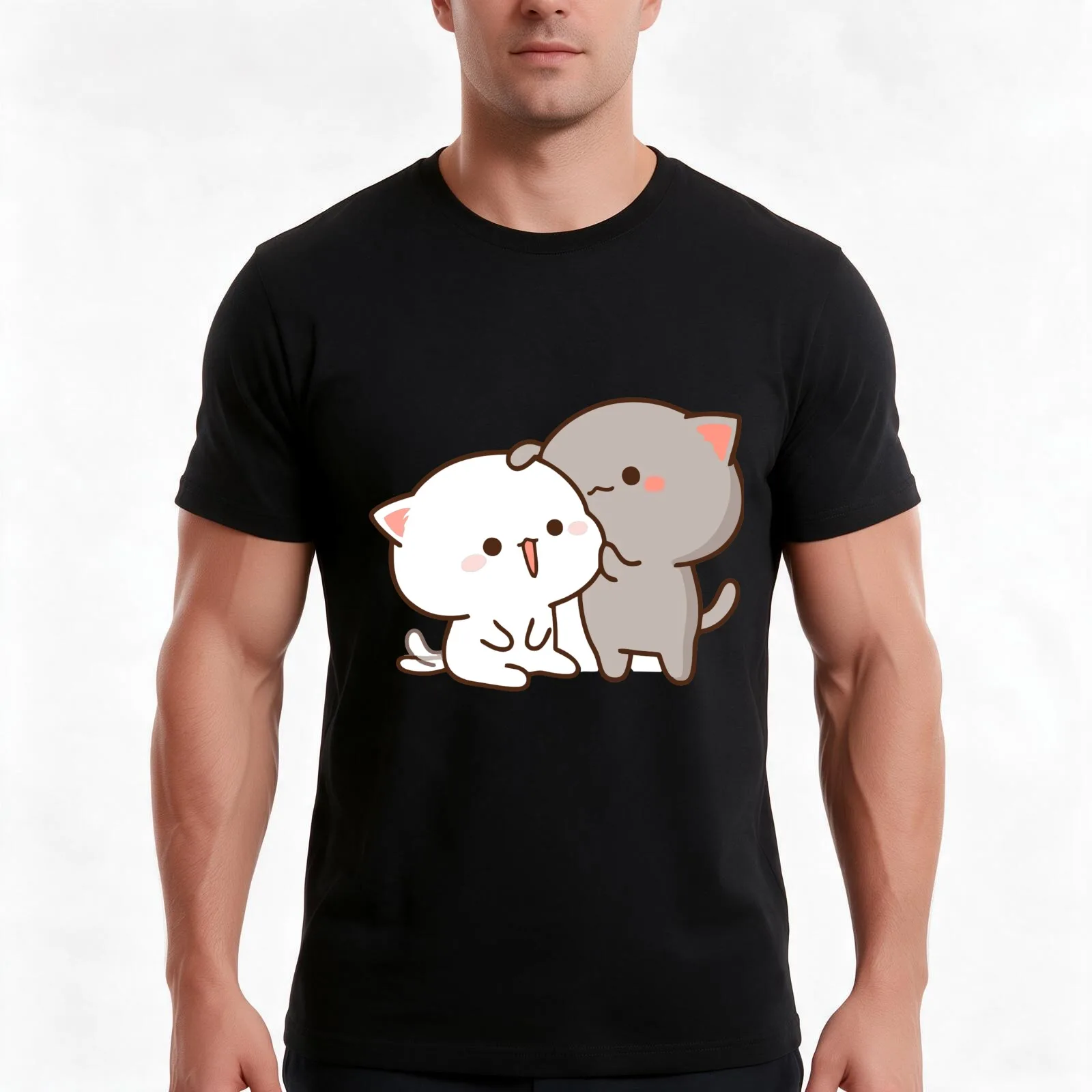 peach and goma kiss T-Shirt, Summer Casual Cotton Tee, Oversized Streetwear Tops, Vintage Graphic Print, Loose Fit Short Sleeve