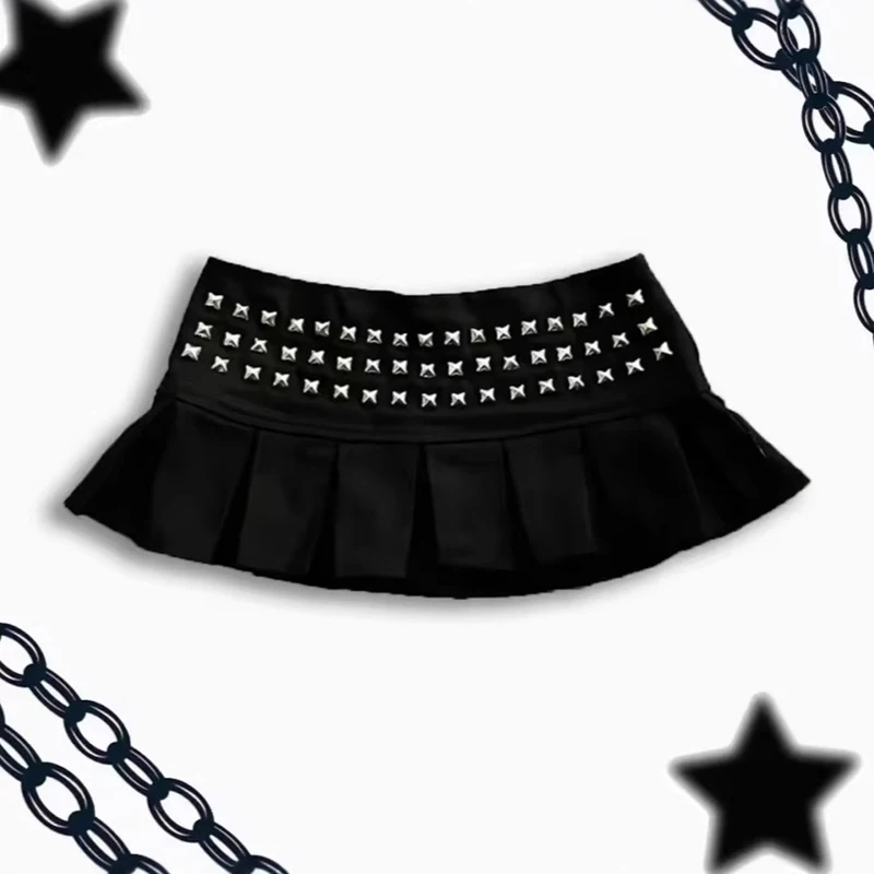 تنورة قصيرة بتصميم ماسي جديد لعام 2025 تنورة قصيرة ذات ثنيات للنساء تنورة صيفية بسحاب جانبي على شكل حرف a باللون الأسود