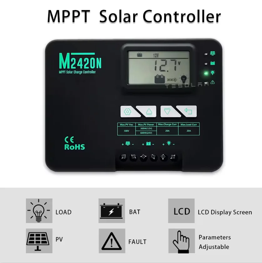 

LCD Digital Display 12V 24V MPPT Solar Charge Controller 20A 30A 40A Solar Controller Solar Panel Battery Regulator RS485 Port