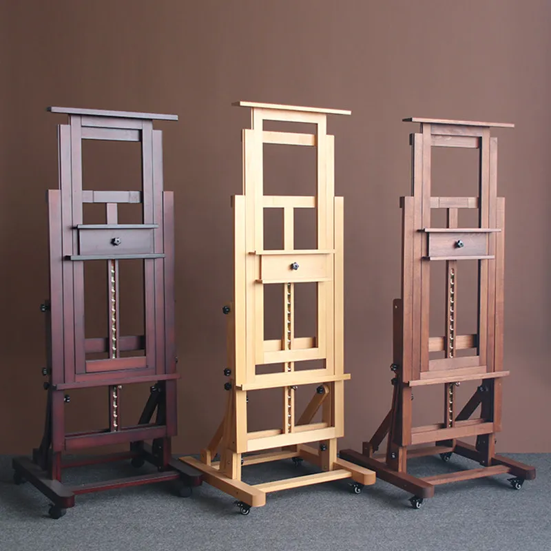 Beech Easel for Art Students Log Color Walnut Multi-functional Flat Dual-purpose Liftable Floor Easel Large Flat Easel