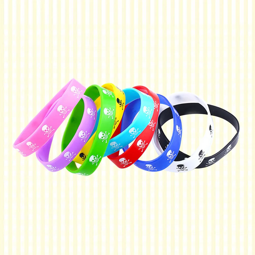 15pcs Sports Silicone Bracelet Wrist Band Hand Rings Decoration Fashion Candy Color Exaggerated Skull Pattern Band Set (Mixed Co