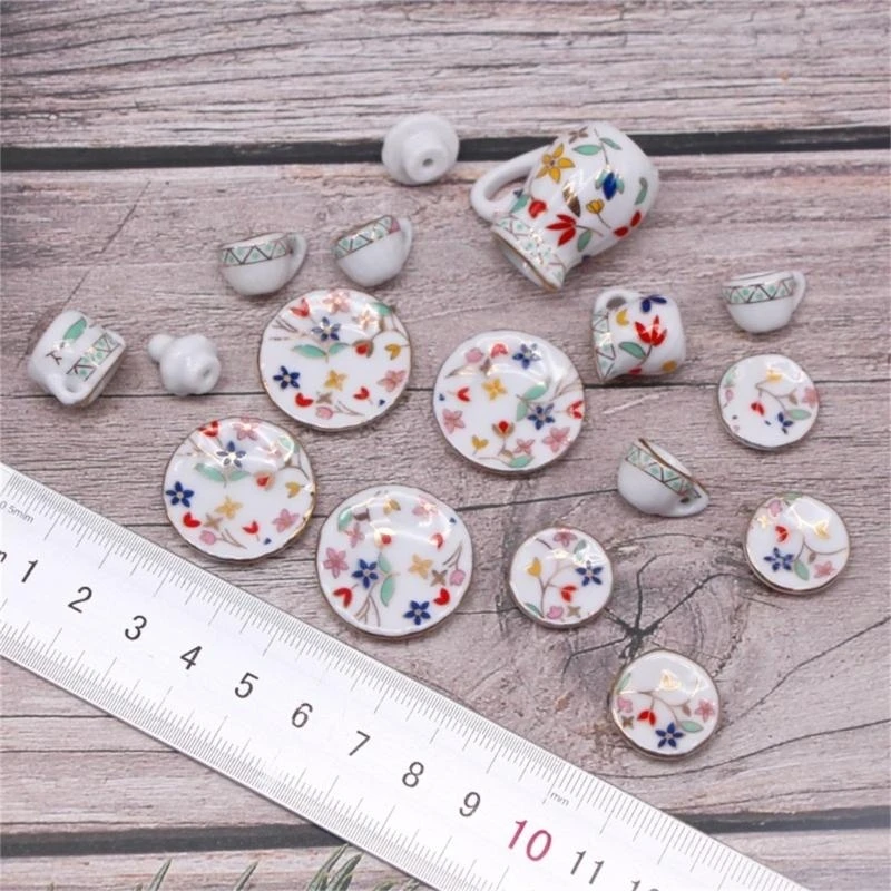 

Miniature Porcelain Teacup Set Kitchen Miniature Porcelain Set Mini Teapot Cup A2UB