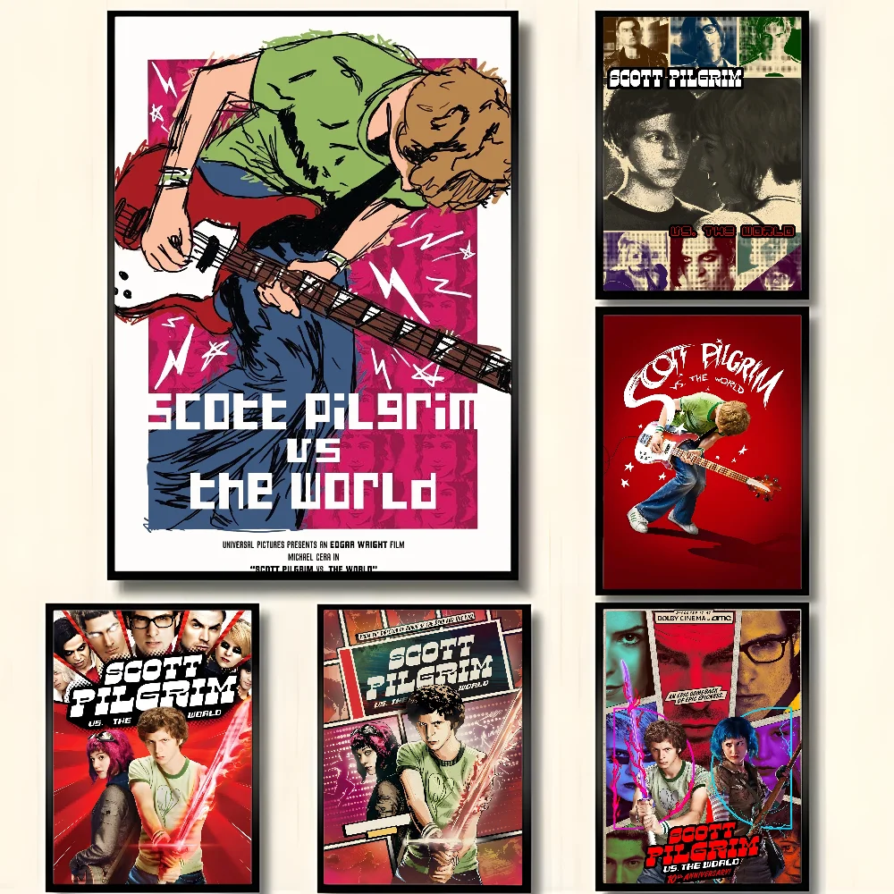 Póster Vintage de película Scott Pilgrim VS The World, arte HD, pared adhesiva, impermeable, hogar, sala de estar, dormitorio, Bar, decoración estética