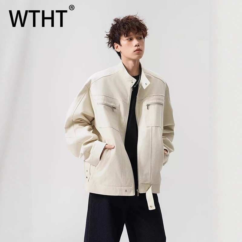 

WTHT модные мужские однотонные пальто-карго на молнии, модные осенние куртки 202, повседневные куртки с отложным воротником, мужские 2A1771