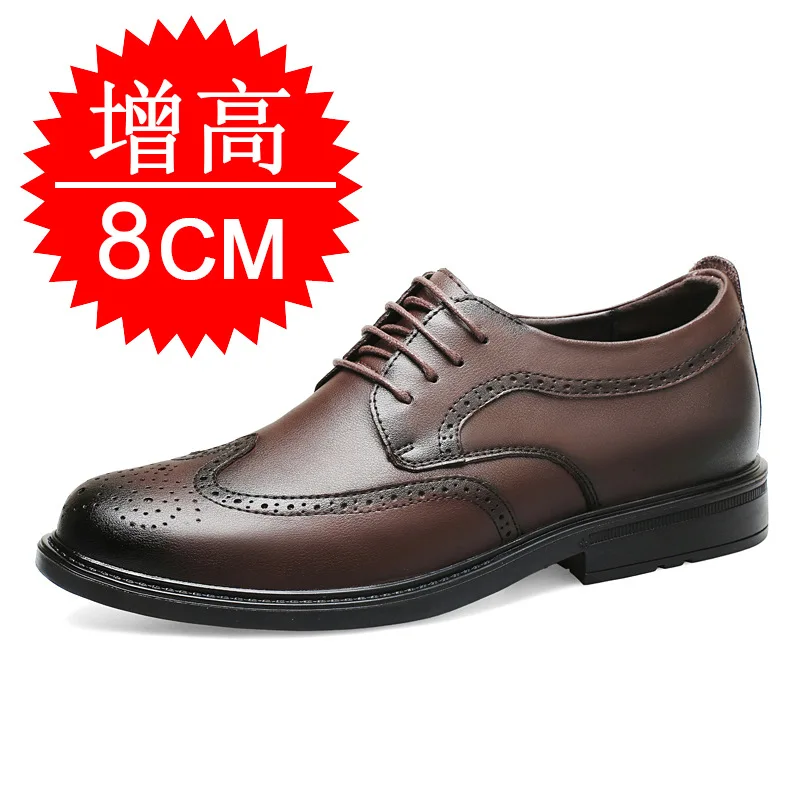 Chaussures invisibles rehaussantes pour hommes, 8 cm, chaussures d'affaires à talon caché, chaussures formelles en cuir à motifs, 6 cm, grandes tailles