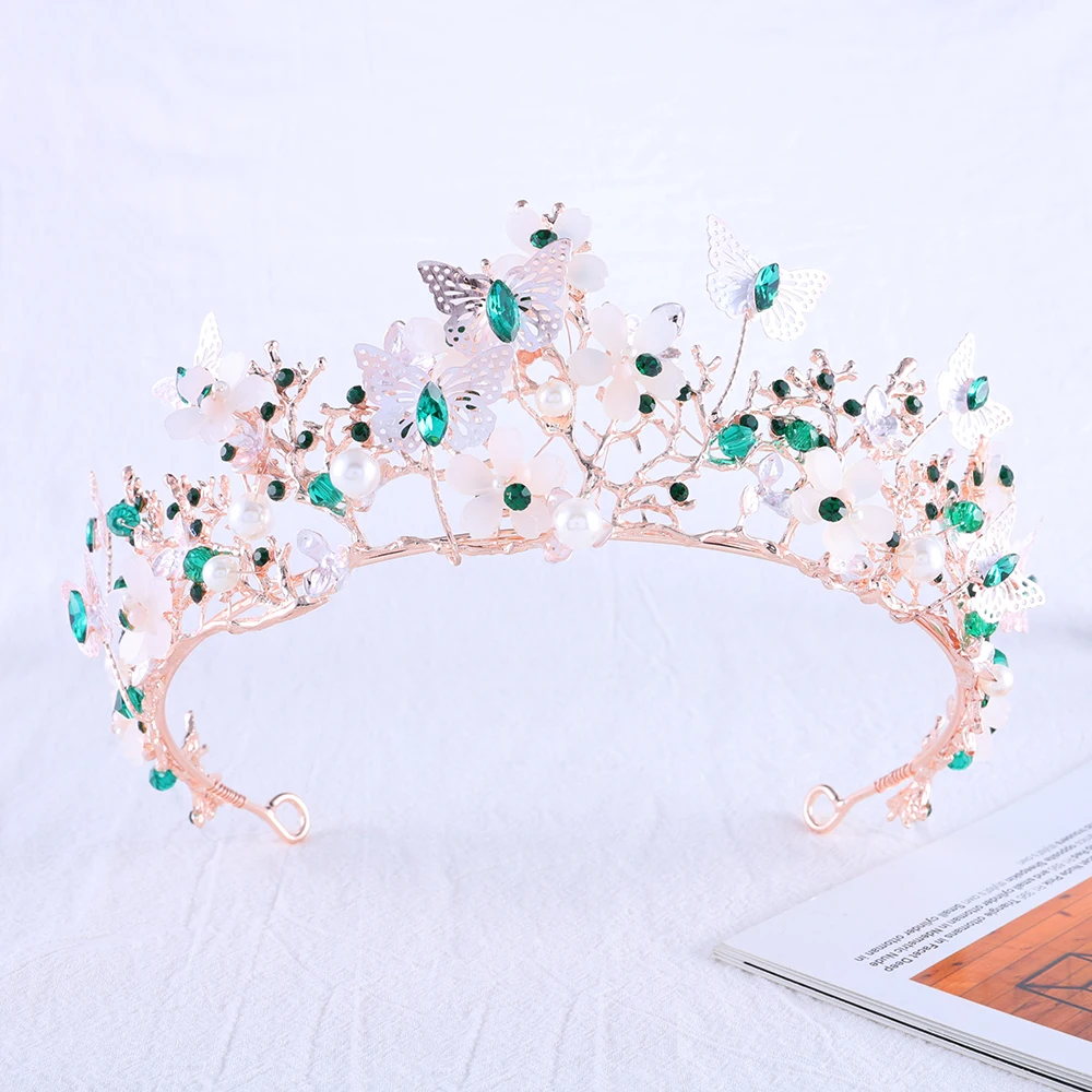 Luxury High Quality Bridal Crown Butterfly Crystall Wedding Tiara Golden Alloy Queen Party Jewelry Hair Accessories