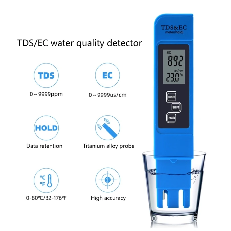 LCD-Digital- Water Quality Tester EC/TDS/Temp Meter Multi-purpose Water Analyzer with Data Hold Function High Drop Shipping