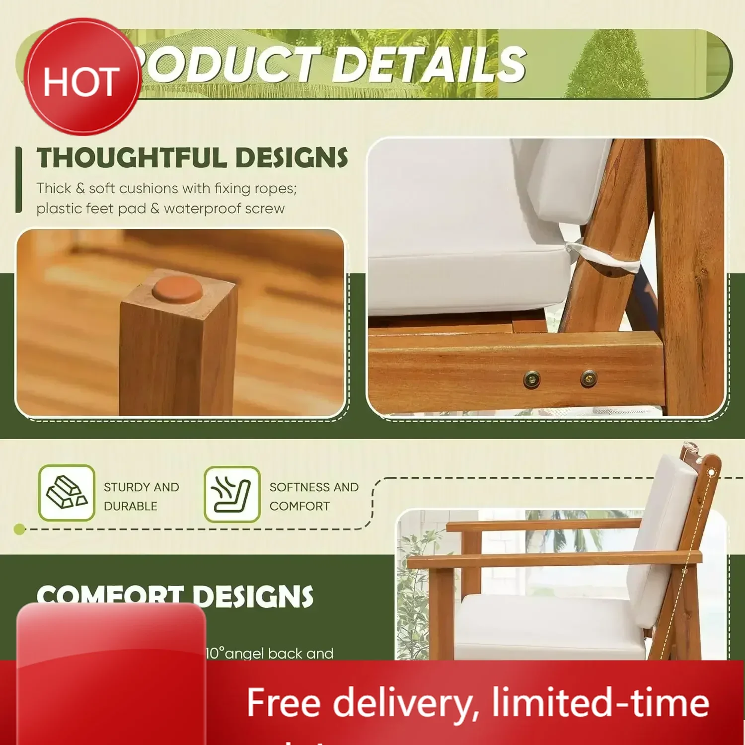 

Ограниченное по времени предложение: Комплект садовой мебели из 4 предметов из акации для террасы – диван, стол и подушки. Мебель для веранды.