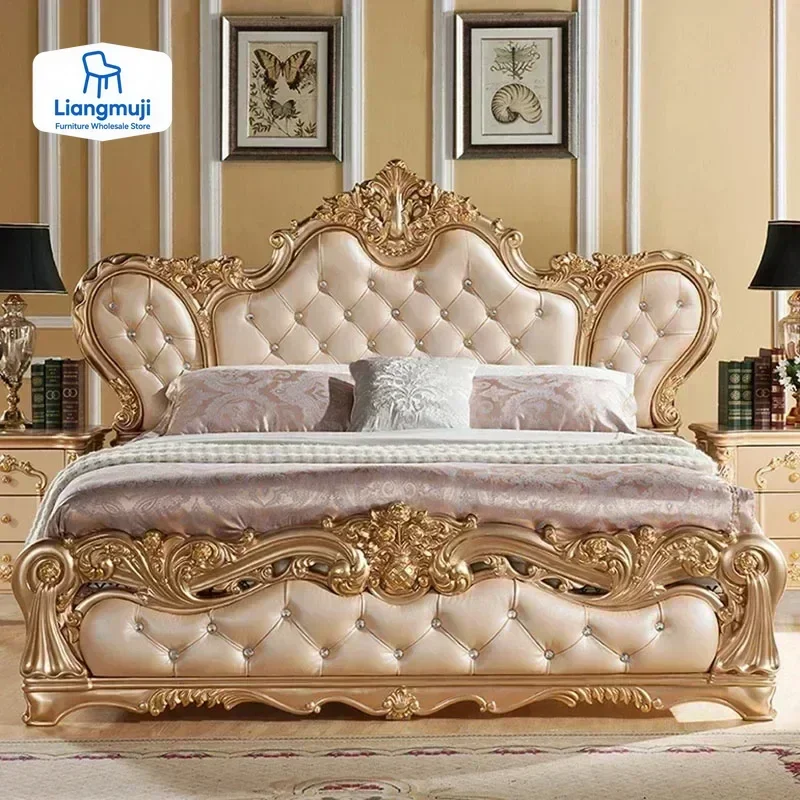 Cama Moderna de Lujo Nórdico, Cama Matrimonial Queen/King, Cama Moderna para Salón, Mueble de Madera y Cuero para Dormitorio, Letto Matrimoniale Multifuncional