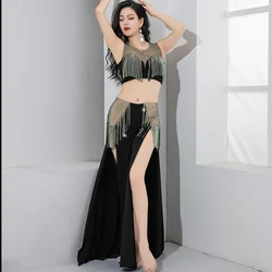 Belly Dance Performance Costume Women's Customized Light Luxury AB Stones Tassel Set Adult Oriental Dance Competition Clothing