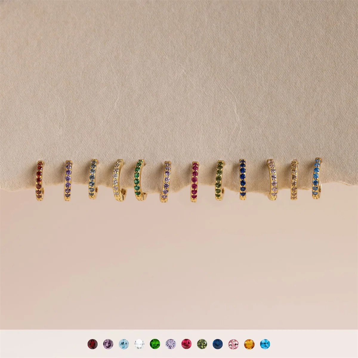 

Twelfth Birthday Stone Earrings Birth Stone Earrings Women's Fashion Commuter Gold Plated Color Preserved