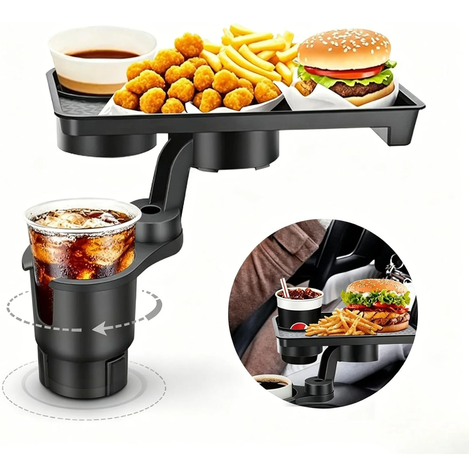 3-in-1 Car Cup Holder Tray Fits 2.6