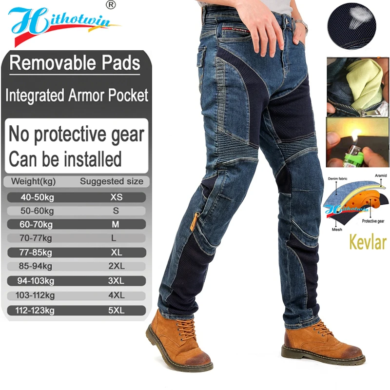 Men Summer Kevlar Motorcycle jeans Blue riding Pants abrasion Resistant mesh Ventilation with armor Pockets armor Not Included