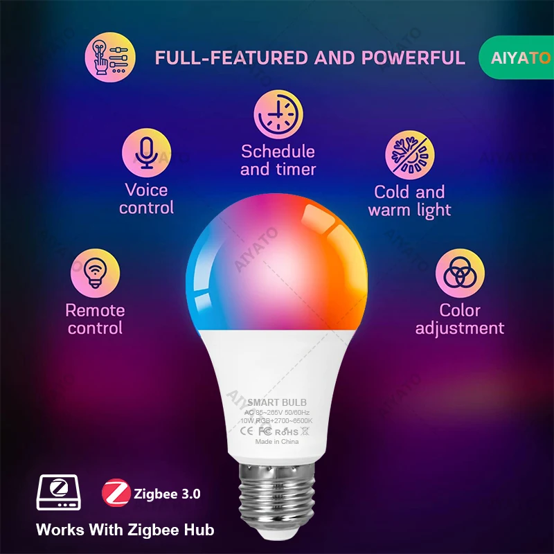 Smart Zigbee 3.0 LED Light Bulb Dimmable Color E27 E26 B22 RGBCW 2700-6500K Lamps For Alexa Google Home Smartthings 110V 220V