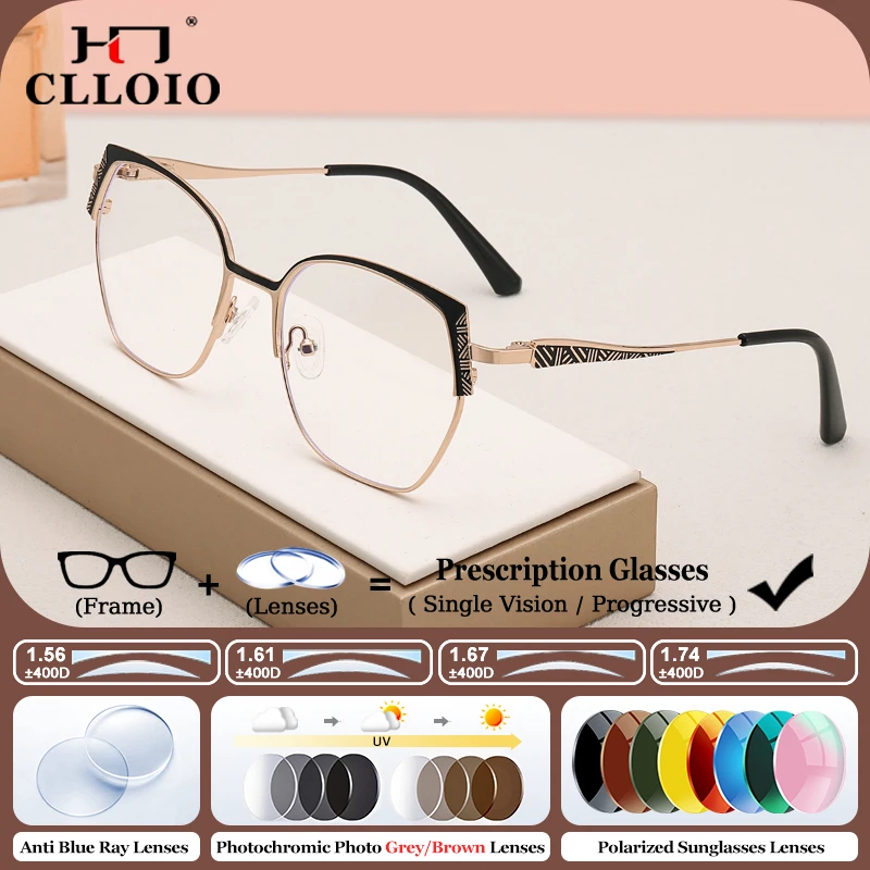 

CLLOIO New Anti Blue Light Progressive Prescription Glasses Fashion Women Optical Myopia Photochromic Protection Sun Eyeglasses