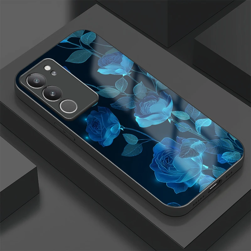 

Чехол для телефона из закаленного стекла для Vivo V29 Pro V29E V27 V27E V25 V25E V20 SE V20 Pro V23 V23E V21 с рисунком цветка и розы