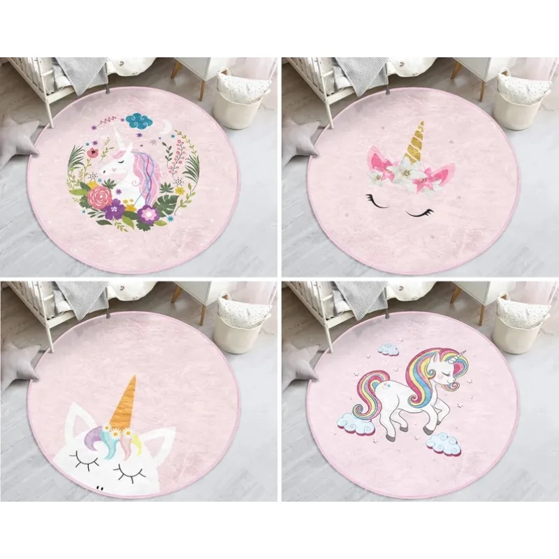 Floral Round Rug Unicorn Floor Carpet Horse Non Slip Circle Rugs Sweet Anti Slip MatArea Rugs Pink Rug for Room