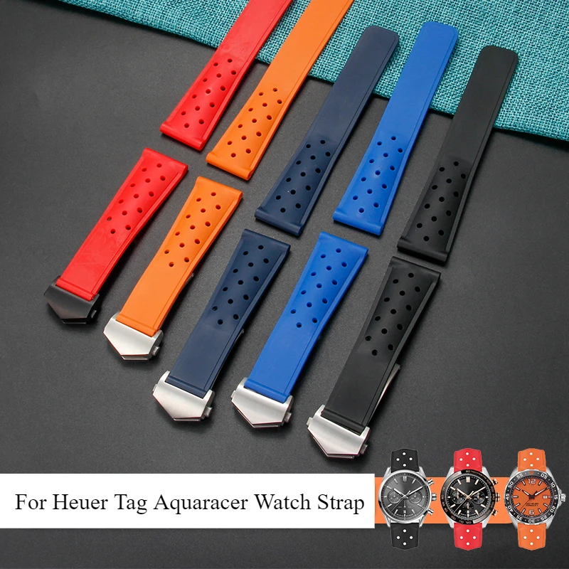 

22mm Fashionable Simple Waterproof Watchbands for Heuer Tag Aquaracer Series Breathable Skin-friendly Silicone Watch Accessories