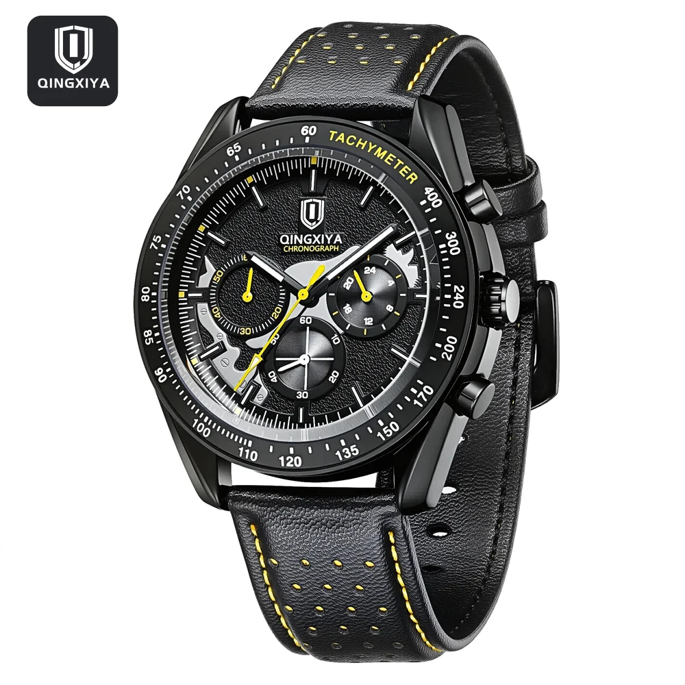 

QINGXIYA новые модные мужские часы лучший бренд класса люкс кожаные спортивные часы мужские кварцевые часы с датой водостойкий хронограф наручные часы