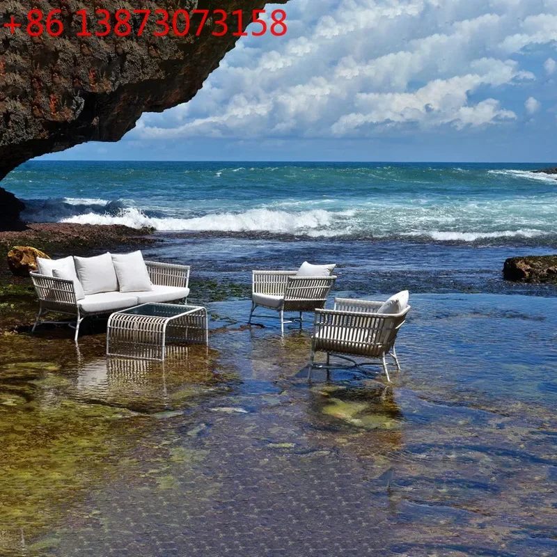 Nordic Outdoor Rattan Sofa Terrace Garden Villa Outdoor Waterproof Sunscreen Leisure Garden Combination Terrace Furniture