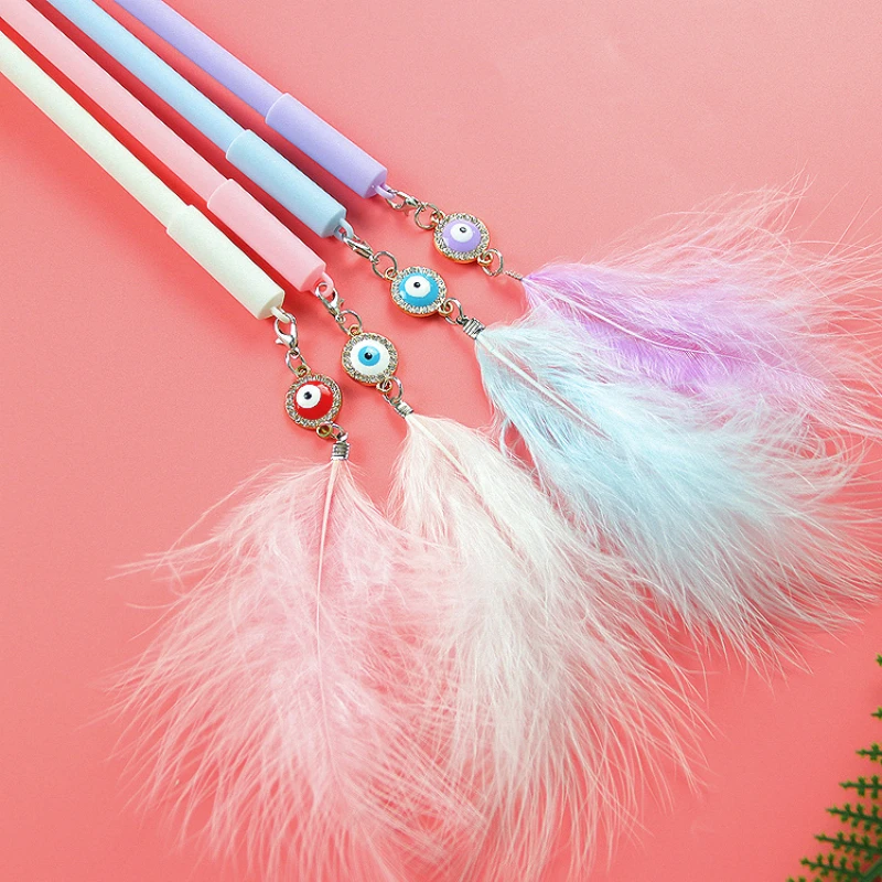 50PCS  High appearance peacock feather pendant pen girl heart pendant Rollerball pen lovely stationery students writing pen