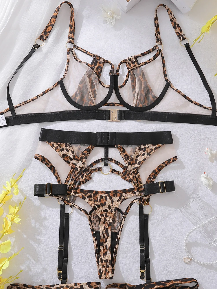Leopard Fetish Lingerie Push Up Bra Sexy Outfit Naked Women Without Censorship Underwear Erotic Delicate Bilizna Set