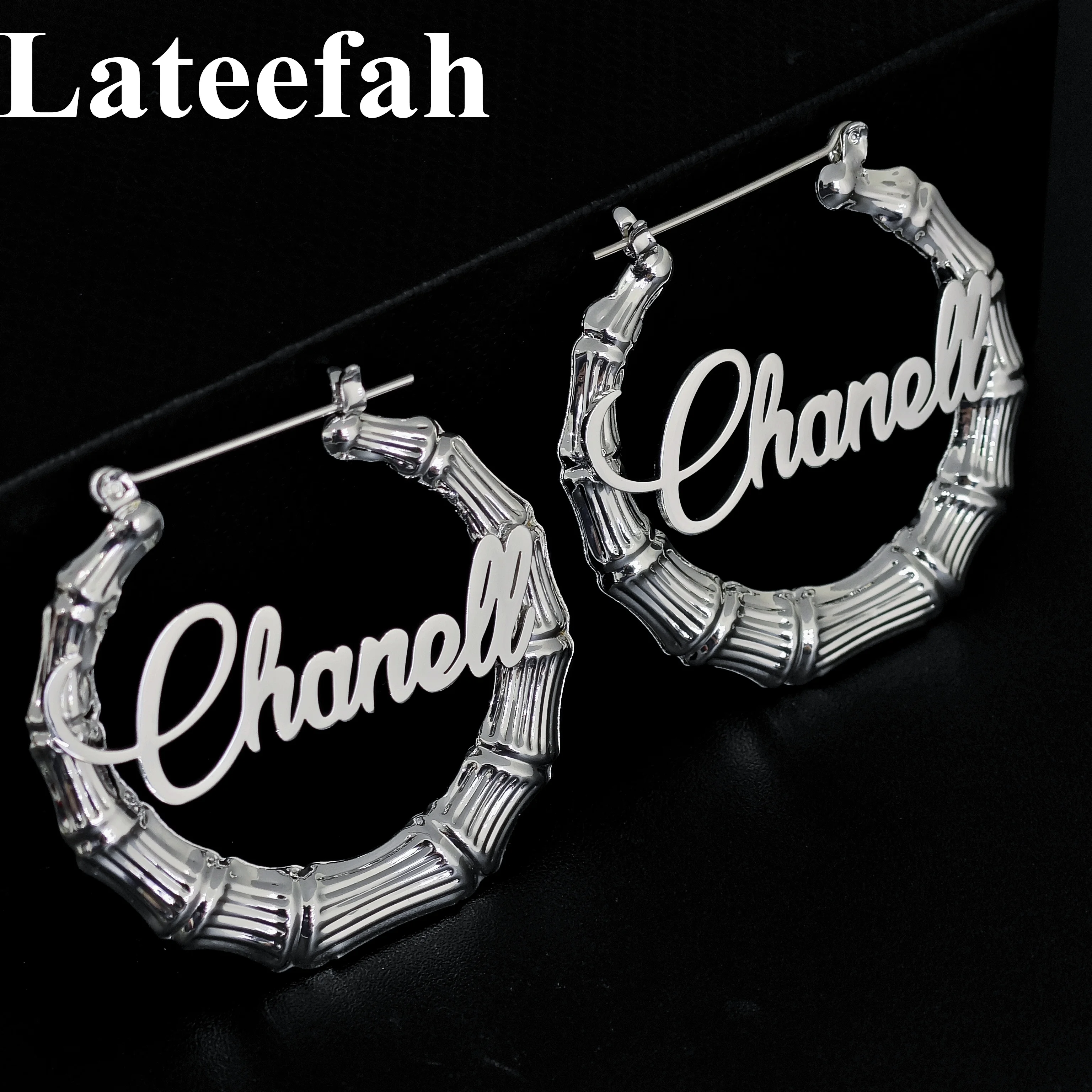 Lateefah Stainless Steel Bamboo Earring Necklace Set Customized Custom Name Jewelry