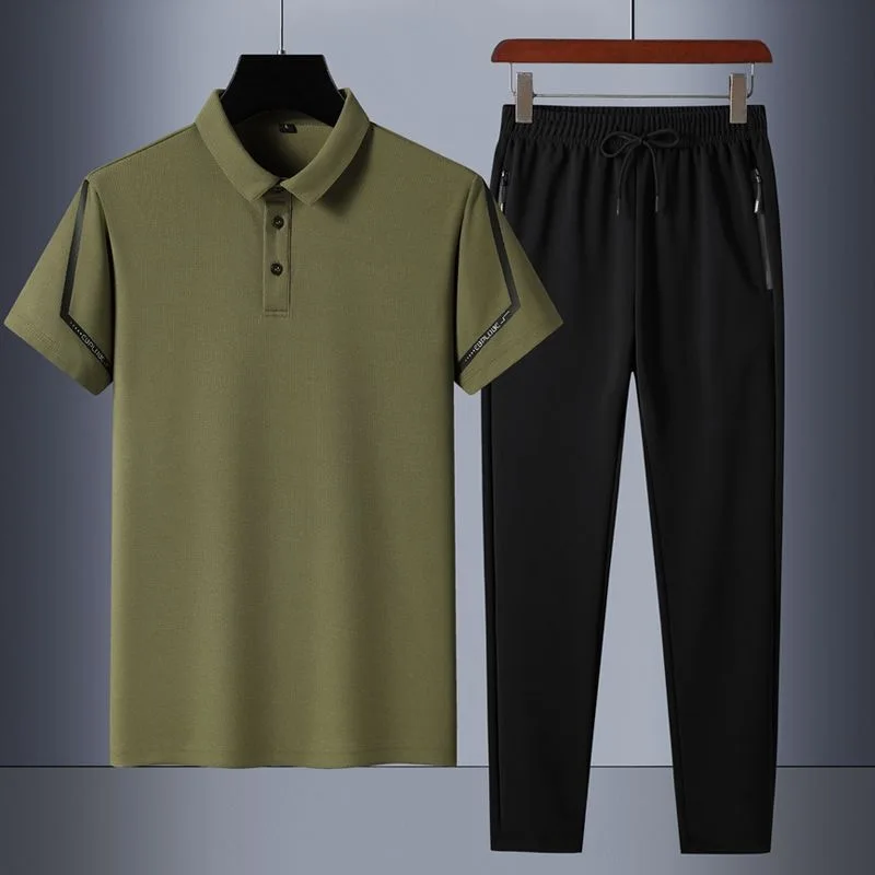 2024 Summer New Fashion Trend Solid Color POLO Shirt Set Men's Casual Relaxed Comfortable Breathable High-Grade Two-Piece Set