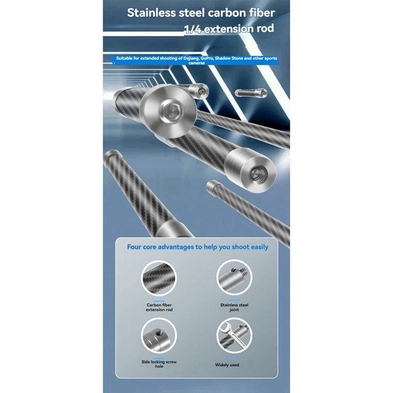 BNVN-1/4 удлинитель камеры, удлинитель камеры из углеродного волокна, кронштейн для экшн-камеры DJI Gopro Insta360