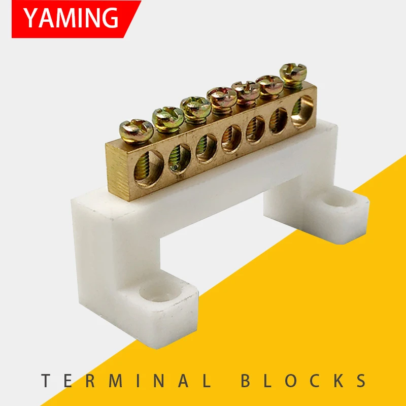 

P129 White Bridge Design Zero Line 7 Position Copper Grounding Strip Terminal Block Connector for Distribution cabinet