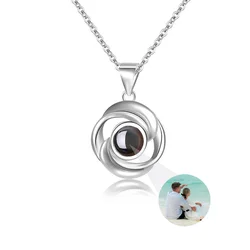 Collier de Projection Photo Personnalisé, Pendentif de Provitalité, Fleur de Rose, Cadeaux Commémoratifs pour Femme