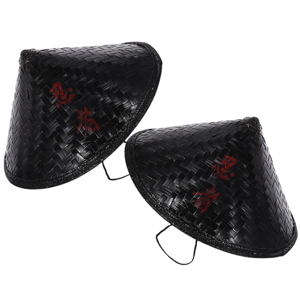 

2pcs Hat Bamboo Woven Samurai Cosplay Sun Hat for Adults Teens 36CM Stylish Party Prop Accessories