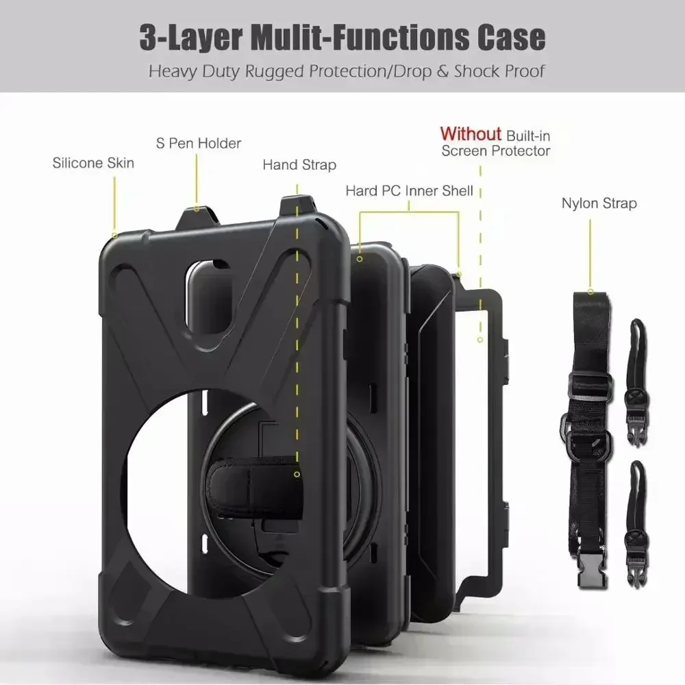 For Samsung Galaxy Tab Active 2 8.0 T390 T395 SM-T395 SM-T390 Case Kids Safe Shockproof Silicone PC Cover With Hand Strap image 3