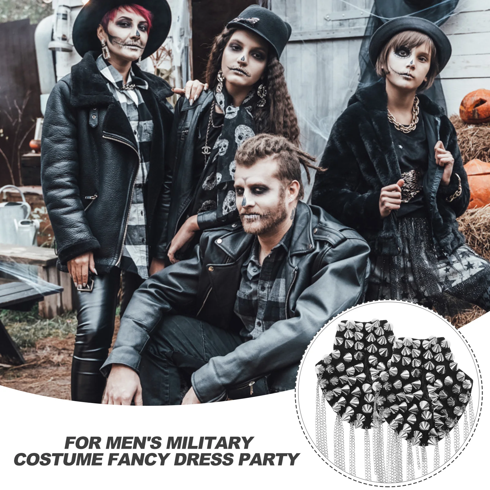 

2 Pcs Brooch Shoulder Fringe Tassel Epaulettes Pads Badge Spike Chain Alloy Man