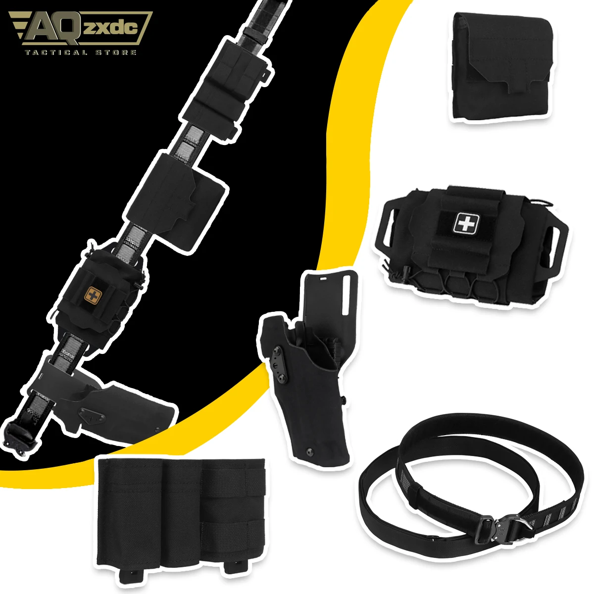 

Tactical Left-Handed Holster Belt Set with Triple Mag Bag & Sundries Bag, ReFlex IFAK Medical First Aid Kit, G17 Left Holster