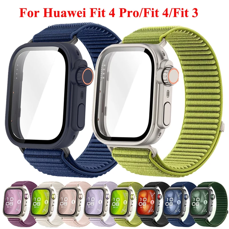 Wechseln Sie das Ultra-Gehäuse + Feld-Nylonschlaufe für Huawei Watch Fit 4, Pro, gewebtes Sportarmband für Huawei Watch Fit 4, 3-Armband-Armband