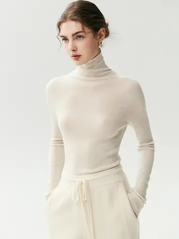 Elegant Spring Autumn Women's Sweater 100% Worsted Merino Wool Knitwear Silm Turtleneck Pullover Long Sleeve Clothing Top Lady