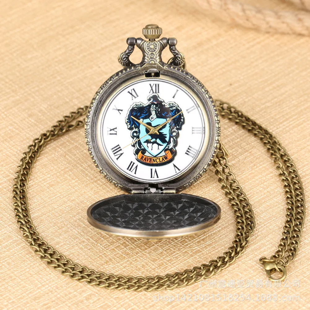 2024 Hot Harri Retro Pocket Watch Deathly Hallows Hufflepuff Slytherin Gryffindor Ravenclaw Badge Big Watches Gifts Accessorions