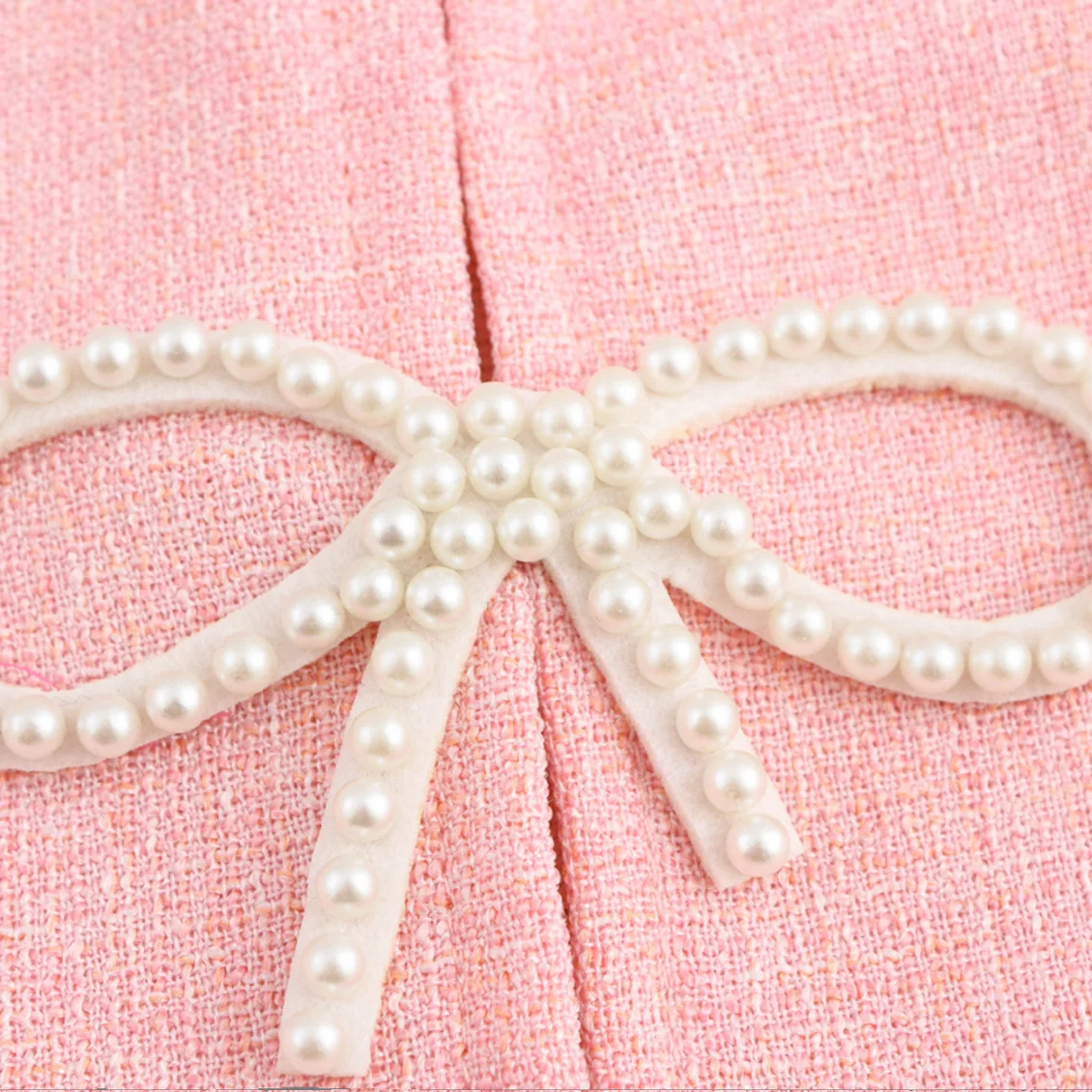 เสื้อผ้าแฟชั่นผู้หญิงคอลเลคชั่นฤดูใบไม้ร่วง JNLEAOG ดีไซน์ผ้าทวีดเนื้อหยาบ แต่งปมผูกทรงกลม สไตล์ฝรั่งเศส ทรงเอวสูง