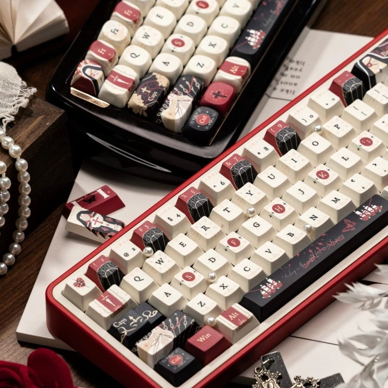 Night of Prayer for Nuns Keycaps Customized PBT Sublimation Cherry Profile Key Cap Cute Cartoon Anime Point Key Caps for Gamers