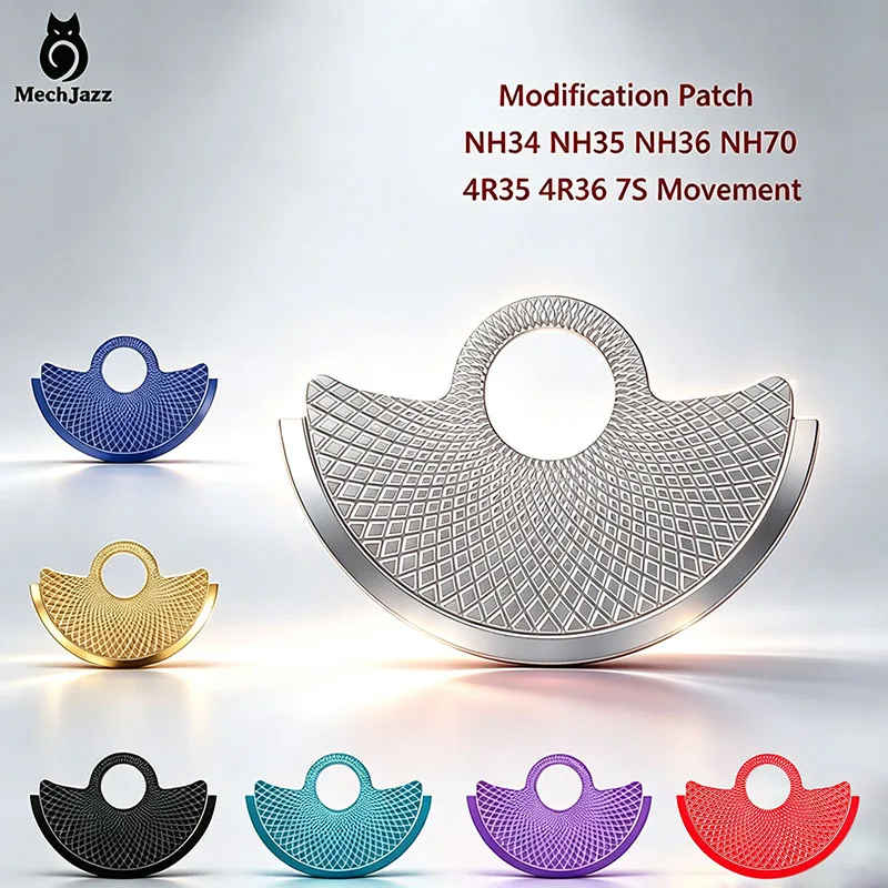 MechJazz Radiating Grid Pattern Rotor Mod Patch Fit NH35 NH36 Movement Automatic Watch Oscillating Weight Modification Parts