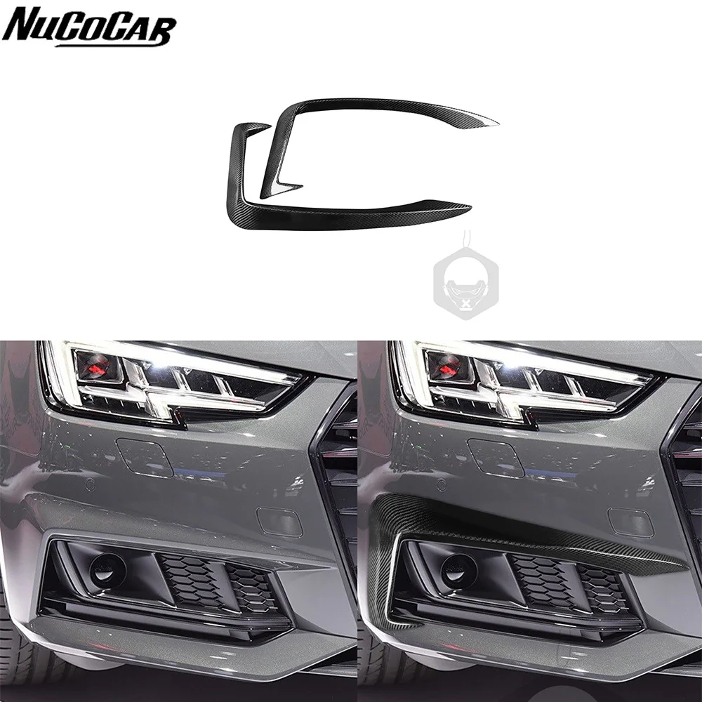 For Audi A4 S4 B9 2017-2019 Real Dry Carbon Fiber Front Bumper Splitter Canard Fin Car Accessories Decorative Modification