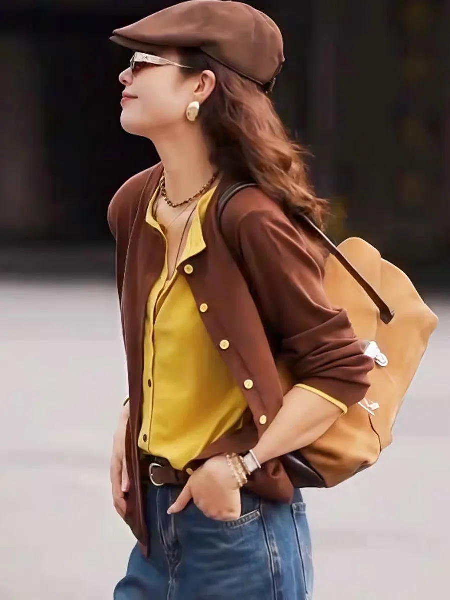 

Caramel Knitted Long Sve Women's Open Cardigan Soft Cozy Autumn Sle Casual Loose Fit Comfortable Slimming Top